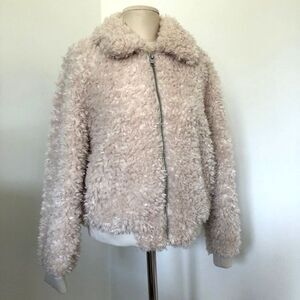 H&M Divided Jacket Womens Medium Cream Sherpa Bomber Faux Fur Teddy Bear New
